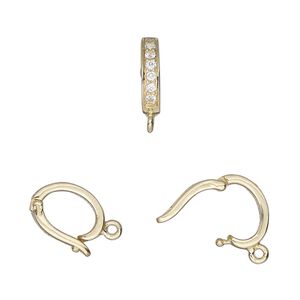 Bail, enhancer, white topaz (natural) and gold-finished sterling silver, 11x2mm hinged oval with closed loop, 9mm grip length. Sold individually.