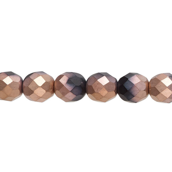 Bead, Czech fire-polished glass, opaque black half-coated matte Capri rose, 8mm faceted round. Sold per 15-1/2" to 16" strand. image number 0