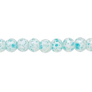 Bead, glass, opaque aqua blue and white, 5-6mm round with random spotted pattern. Sold per 15-1/2" to 16" strand.