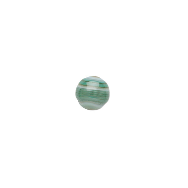 Cabochon, striped green agate (dyed), 8mm calibrated round, B grade, Mohs hardness 6-1/2 to 7. Sold per pkg of 10. image number 0