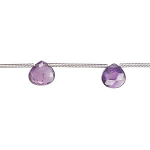 Amethyst 1pkg8, hand-cut top-drilled faceted puffed teardrop bead natural 8mm-10x9mm