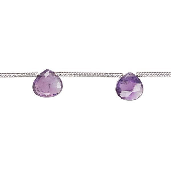 Amethyst 1pkg8, hand-cut top-drilled faceted puffed teardrop bead natural 8mm-10x9mm image number 0