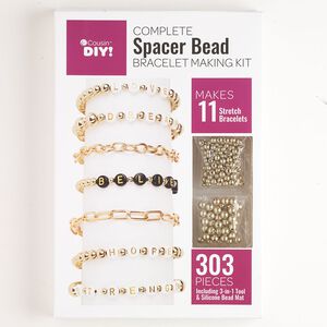 Bracelet-making kit, "pewter" (zinc-based alloy) and steel, pkg/1, silver finish and multicolored, mixed sizes and shapes.