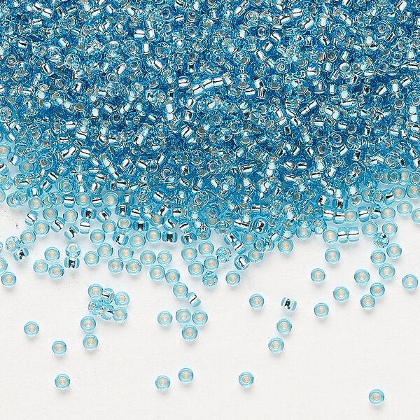Seed bead, Miyuki, glass, transparent silver-lined ocean blue (RR2429), #15 rocaille. Sold per 250-gram pkg. image number 0