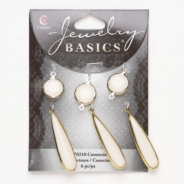 Acrylic / brass 1pkg6, double-sided teardrop / round link cream / gold-finished 36x10mm / 13mm image number 0