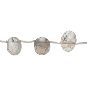 Labradorite 1pkg14, hand-cut top-drilled faceted flat oval bead natural 9x7mm-12x9mm