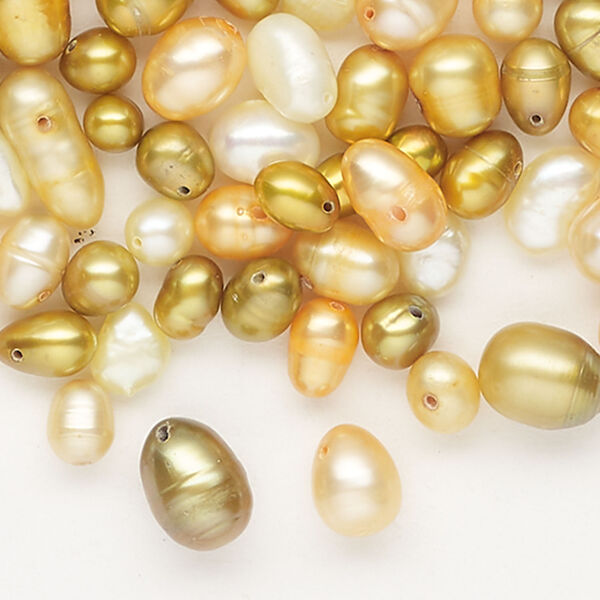 Pearl 1pkg1 freshwater, 3-14x12mm mix-drilled rice / flat-sided rice 2 ounce cultured mixed colors image number 0