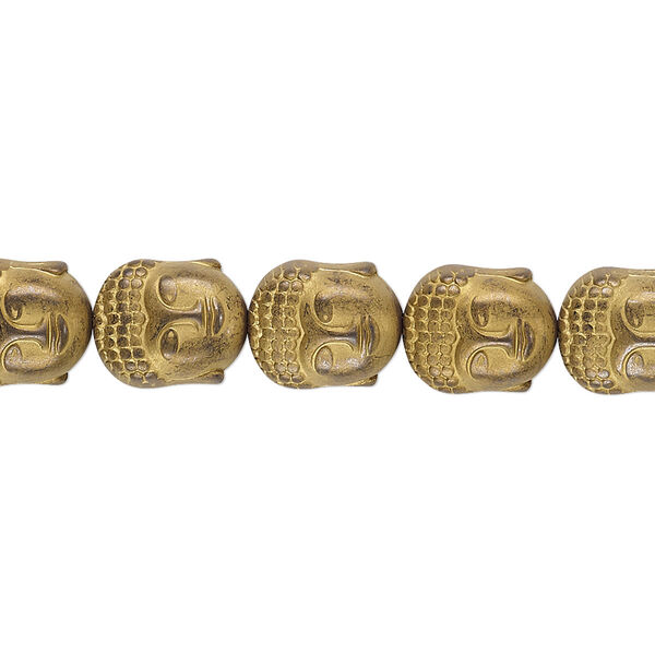 Bead, electroplated Hemalyke™, matte gold, 10x9mm Buddha head. Sold per 15-1/2" to 16" strand. image number 0