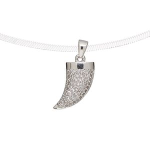 Pendant, cubic zirconia and silver-finished brass, clear, 14x10.5mm single-sided talon. Sold individually.