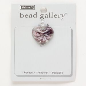 Focal lampworked glass 1pkg1 30mm puffed heart flower, opaque / transparent purple / clear