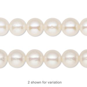 Pearl, cultured freshwater (bleached), white, 8-9mm round, C+ grade, Mohs hardness 2-1/2 to 4. Sold per 15-1/2" to 16" strand.