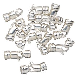 Clasp, lobster claw, silver-finished "pewter" (zinc-based alloy), 18x6mm with swirl and glue-in ends, 3.5mm inside diameter. Sold per pkg of 12.