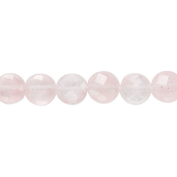 Bead, rose quartz (natural), 8mm faceted flat round, B grade, Mohs hardness 7. Sold per 15-1/2" to 16" strand. image number 0