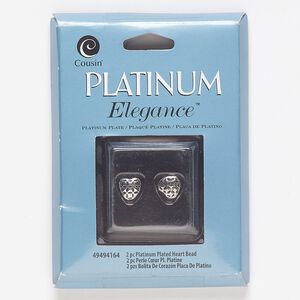 Bead, lacquer and platinum-plated copper, 8.5mm heart with cutout design. Sold per pkg of 2.