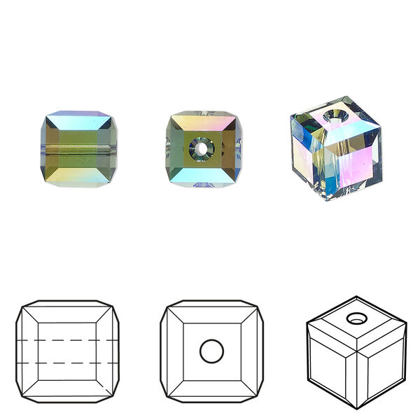 Bead 6pk erinite shimmer, Crystal Passions® 8mm cube 5601 image number 0