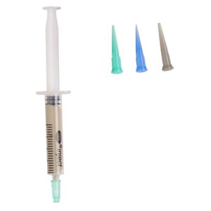 Prometheus® fine silver clay, pkg/10g, rapid and low fire formula, filled syringe with 3 tips.