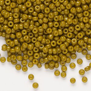 Seed bead, Miyuki, glass, pkg/50g, #8 rocaille, Duracoat® opaque outside dyed Spanish olive (RR-4491).