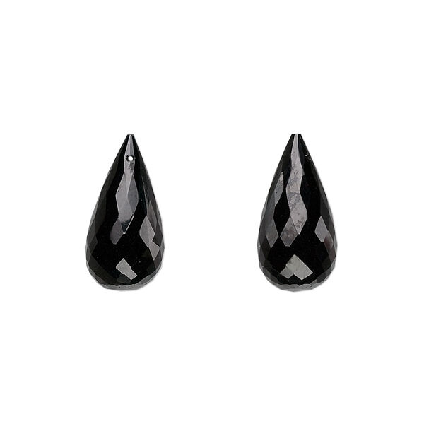 Bead, black spinel (natural), 16x8mm hand-cut top-drilled faceted briolette, B grade, Mohs hardness 8. Sold per pkg of 2. image number 0