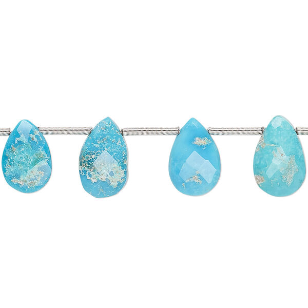Imperial crown turquoise 1pkg15, hand-cut top-drilled faceted puffed teardrop bead natural B grade, 10x6mm-12x8mm image number 0