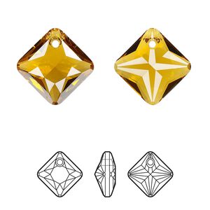 Drop 1pk topaz, Crystal Passions® 16mm pendant princess cut 6431