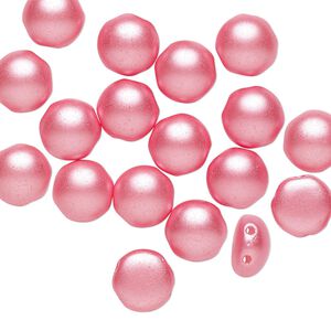 Bead, Preciosa Candy™, Czech pressed glass, opaque pink pastel pearl, 8mm candy with (2) 0.8-0.9mm holes. Sold per pkg of 20.