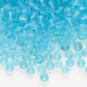 Glass 1pkg4oz, round bead, transparent aqua blue 4mm