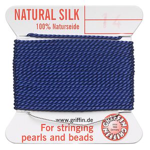 Thread, Griffin, silk, dark blue, size #14. Sold per 2-meter card (approximately 78 inches).