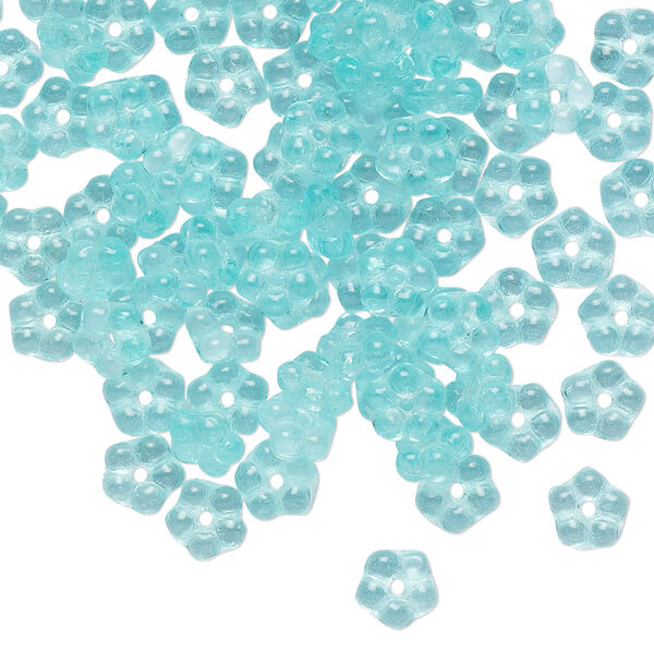 Bead, Preciosa, Czech pressed glass, transparent light aqua, 5x2mm forget-me-not flower. Sold per pkg of 50. image number 0