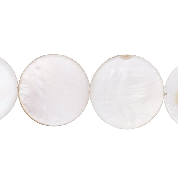 Bead, mother-of-pearl shell (natural / bleached), white, 18-20mm flat round with 0.6-0.8mm hole, Mohs hardness 3-1/2. Sold per 15-inch strand. image number 0