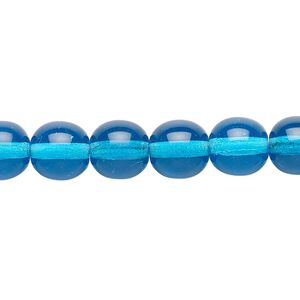 Bead, Czech glass druk, transparent turquoise blue, 10mm round. Sold per 15-1/2" to 16" strand.