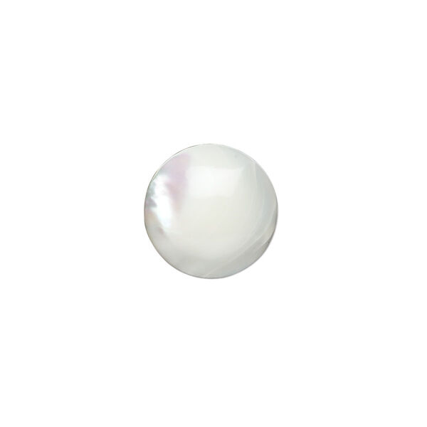 Cabochon, mother-of-pearl shell (bleached), white, 14mm calibrated round, Mohs hardness 3-1/2. Sold per pkg of 2. image number 0