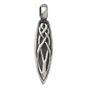 Pendant, pewter (tin-based alloy), 56x13mm single-sided woven teardrop. Sold individually.
