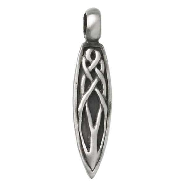 Pendant, pewter (tin-based alloy), 56x13mm single-sided woven teardrop. Sold individually. image number 0