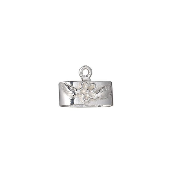 End bar, sterling silver, 14x7mm 3-strand single-sided fancy oval textured cap with 10x7mm inside bar, 12x5mm hole. Sold individually. image number 0