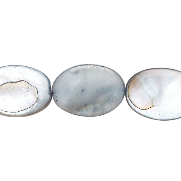 Mother-of-pearl shell 1pkg1, puffed oval bead 15 inch ocean blue 18x13mm image number 0