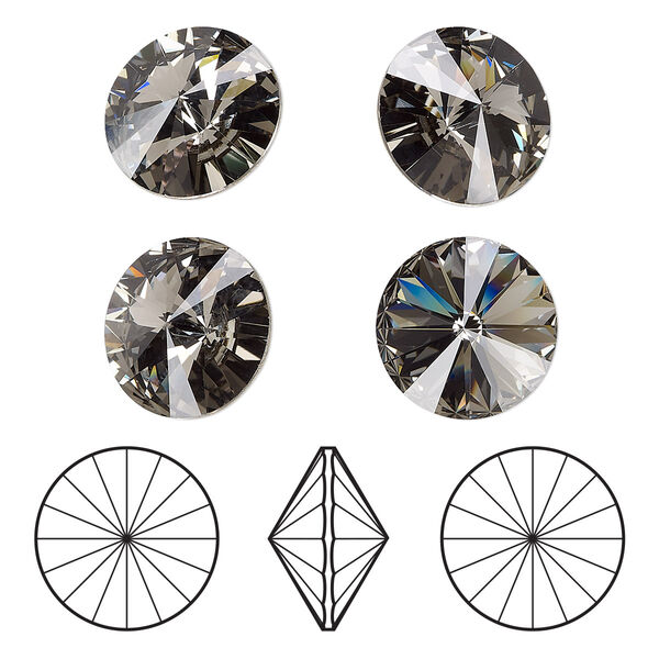 Chaton 48pk black diamond foil back, Crystal Passions® 14mm rivoli 1122 image number 0