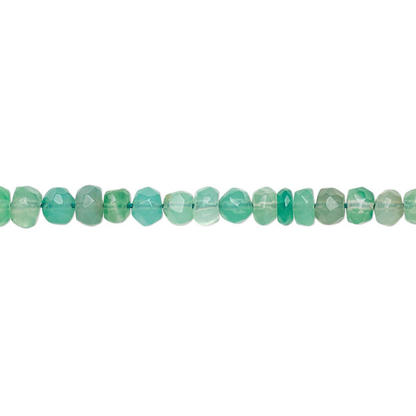 Bead, green onyx (dyed), light, 4x2mm-6x3mm hand-cut tumbled rondelle, C- grade, Mohs hardness 6-1/2 to 7. Sold per 13-inch strand. image number 0