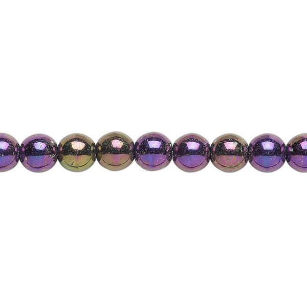 Bead, Czech glass druk, opaque iris purple, 6mm round. Sold per 15-1/2" to 16" strand. image number 0