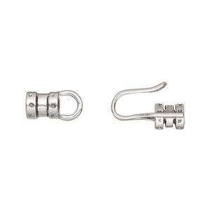 Clasp hook&eye 1pkg1 sterling silver, 21x6mm / crimp ends / fits 3.5mm cord, 1-strand