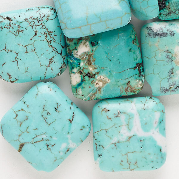 Bead mix, magnesite (dyed / stabilized), blue, 22-23mm puffed diamond, C grade, Mohs hardness 3-1/2 to 4. Sold per 2-ounce pkg, approximately 10 beads. image number 0