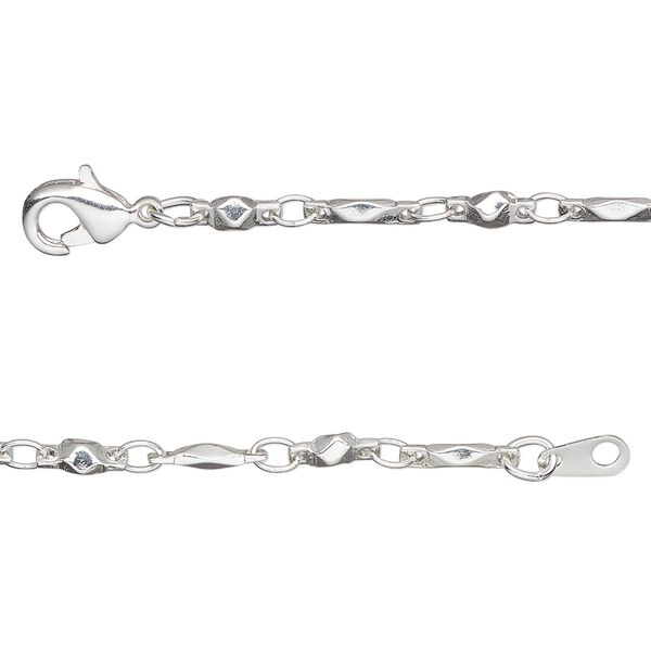 Chain, silver-plated brass, 3mm bar and link, 18 inches with lobster claw clasp. Sold individually. image number 0