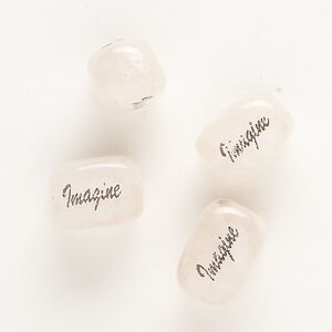 Rose quartz / enamel 1pkg4, double-sided "Imagine" square tube bead 18x13mm
