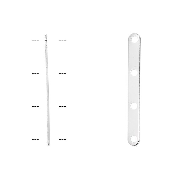 Spacer bar, silver-plated brass, 27x3mm 4-strand, fits up to 8mm bead. Sold per pkg of 100. image number 0