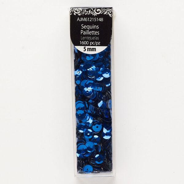 Sequin 1pkg1600 plastic, 5mm round, cobalt blue image number 0