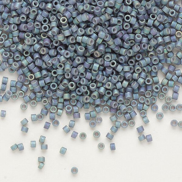 Seed bead, Delica®, glass, pkg/250g, #11 round, opaque matte metallic gold iris blue slate (DB-1063). image number 0
