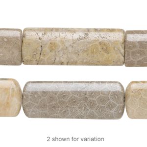 Fossil coral 1pkg1, puffed rectangle bead natural 15.5-16 inch 40x15mm