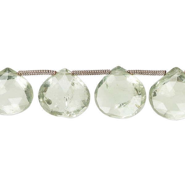 Bead, green quartz (heated), 12x11mm-14x13mm hand-cut top-drilled faceted puffed teardrop, B- grade, Mohs hardness 7. Sold per pkg of 15 beads. image number 0
