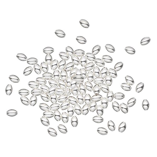 Bead, sterling silver, 5x3mm smooth oval. Sold per pkg of 100. image number 0