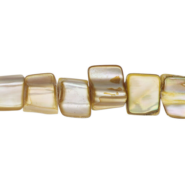 Mother-of-pearl shell 1pkg1, triangle tube bead 15 inch pale yellow and tan 7x6mm-10x9mm image number 0