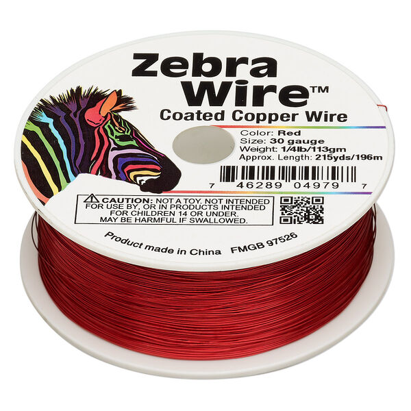Wire, Zebra Wire™, color-coated copper, red, round, 30 gauge. Sold per 1/4 pound spool, approximately 215 yards. image number 0